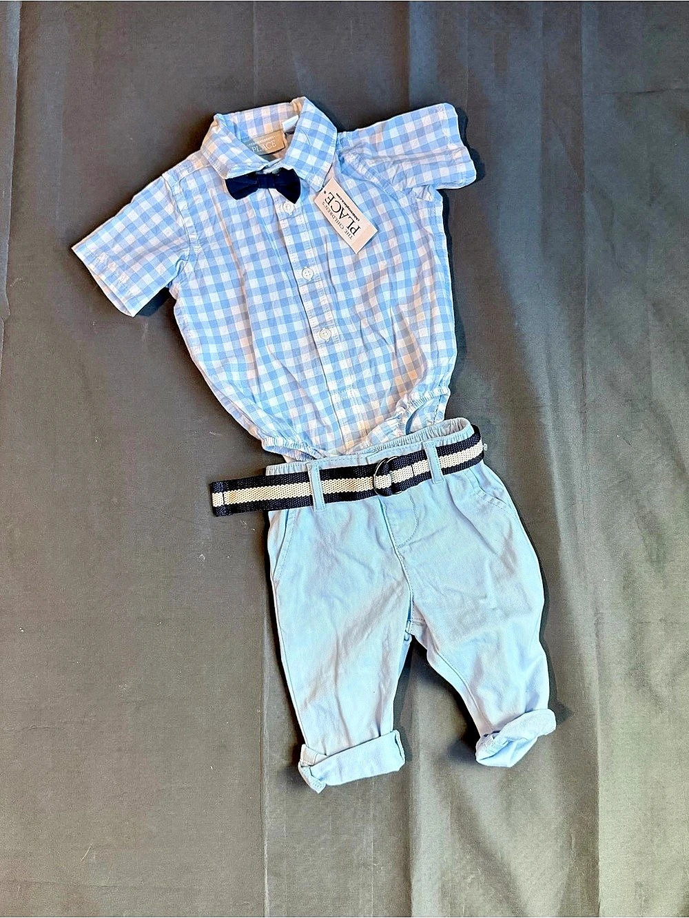 The Children's Place Baby Boys Short Sleeve Gingham Poplin Bodysuit and Chino